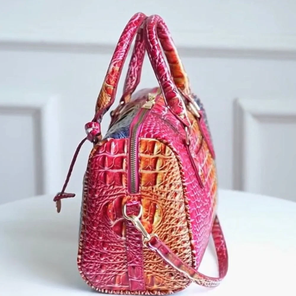 Luxury Crocodile Pattern Handbag, Classic Boston Bag Style